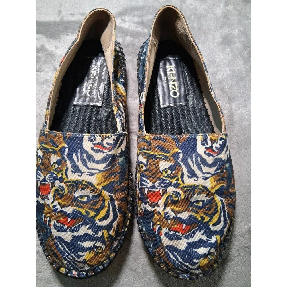 Kenzo Tiger Blue Espadrilles Womens Size 36 Slip On Canvas Shoes Logo